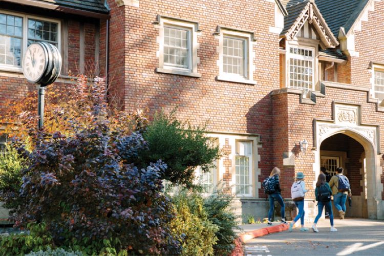 School campus with students