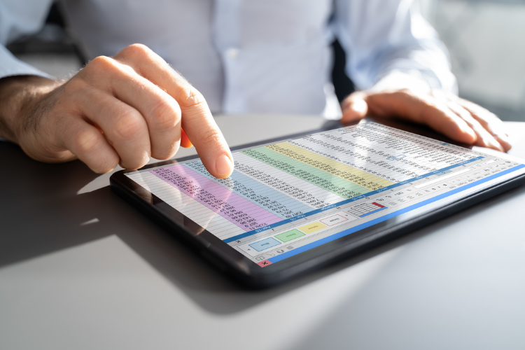 stock image of person looking at financial spreadsheet